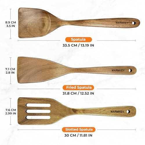 WARMKEY Natural Acacia Wood Spatula Set of 3, Nonstick Pan Safe Multipurpose Wooden Cooking Spatulas, Eco-Friendly Scratch-Proof Heat Resistant with Hanging Holes view 2