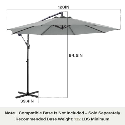 10ft Offset Patio Umbrella, Cantilever Hanging Market Umbrella with 8 Sturdy Ribs, Easy Tilt & Crank, Outdoor Sun Shade for Patio, Backyard, Garden, Poolside, Deck, Grey view 2
