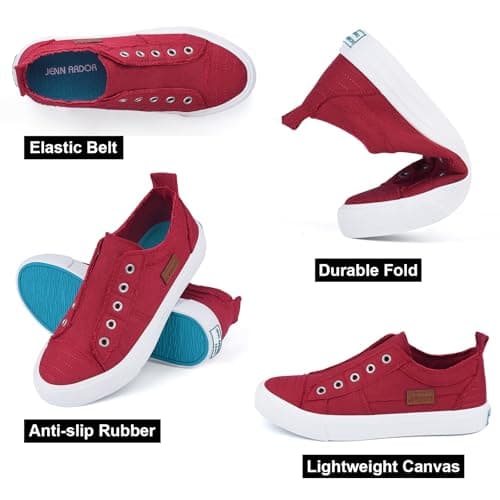 JENN ARDOR Womens Slip On Fashion Sneakers No Laces Comfortable Casual Low Canvas Sneakers Flats Walking Shoes view 3