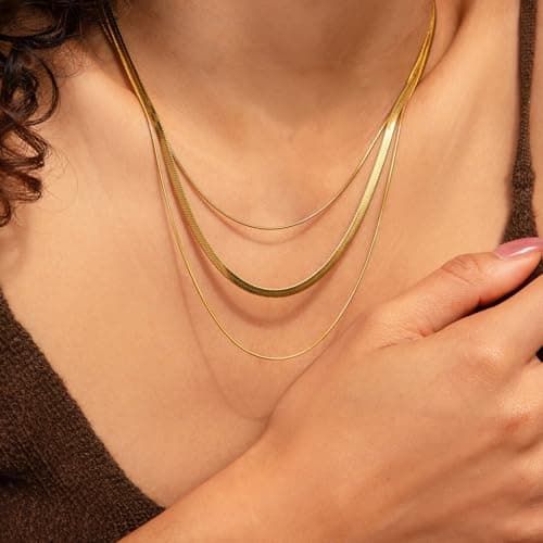 JNZSSWHJJH Gold Chain Necklace for Women - 18K Gold Plated Gold Chain Necklace Layered Herringbone Rope Snake Paperclip Chain Necklaces Dainty Gold Chain Necklace for Women Gold Jewelry Gifts view 5