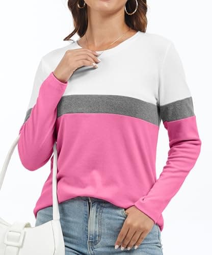 Jeqeocafy Women's Color Block Tunics Tops Crewneck Long Sleeve Shirts Casual Pullover Loose Fit T-Shirt view 3