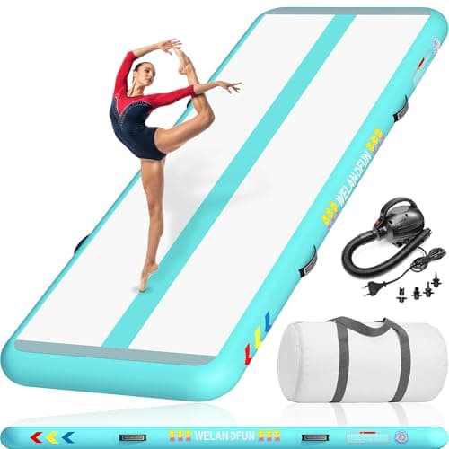 WELANDFUN Tumble Track Mat for Gymnastics | 6 inches Air Tumbling Mats, 10ft Inflatable Gymnastics Mat for Home Use, Training, Cheerleading, Water Yoga with Electric Air Pump