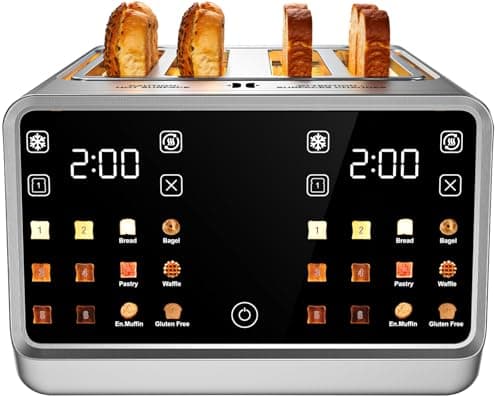 4 Slice Toaster Wide Slot– Dual Digital TouchScreen & Independent Control Panel | Single-Slot Tech Timer/Reheat/Defrost for Bagels Bread | 1800W Stainless Steel 6 Toast Types & Shade Settings — image 1