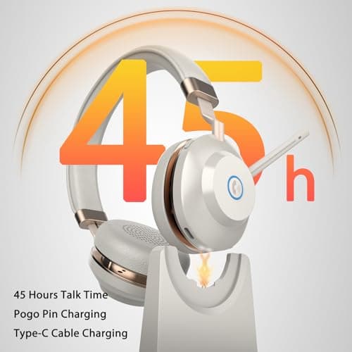 Vonztek Wireless Headset with Mic for Work, Bluetooth Headphones with Microphone Mute &USB Dongle, 45Hrs Wireless Headphones with Mic Noise Canceling & Charging Dock for Call Center/WFH/Office/Teams view 3