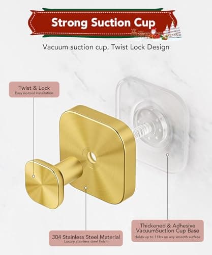 Niifawh 5Pcs Suction Cup Hooks for Shower, Suction Cup Hooks, Removable Waterproof Towel Hooks for Shower, Bathroom, Kitchen, Glass Door, Mirror, Tile, Bath Robe Looafh Wreath Hook for Hanging, Gold view 5