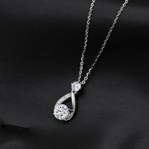 Handi Queen Moissanite 925 Sterling Silver Pendant Necklace 0.5-1 Carat Round Pear Cut, Dainty Elegent D Color Dancing Style with Bead Adjustable Chain Necklace for Women view 2