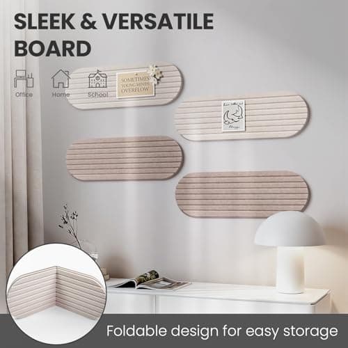 Bulletin Board, 24'' X 8'' Cork Board Alternative, 4 Pack Felt Bar Strips Board with Pushpins, Foldable Felt Notice Vision Board Photo Display Board for Office Home School Wall view 3