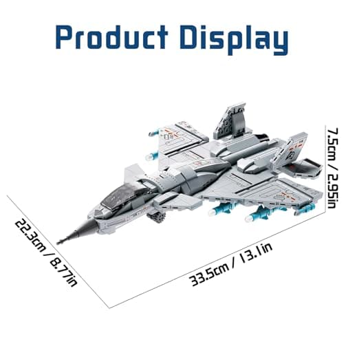 J-15 Fighter Jet Building Kit, 577PCS Military Aircraft Model for Boys 8–12, Army Airplane Toy with Foldable Wings & Tail, Clear Cockpit, Dual-Engine Jet, STEM Construction Blocks for Teens & Adult view 3