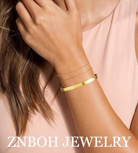 ZNBOH Gold Bracelets for Women Dainty 14K Gold Plated Bangle Cuff Stack Adjustable Stackable Bracelet Non Tarnish Trendy Set Tennis Chain Layered Waterproof Jewelry Gifts for Women view 2