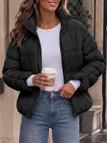 Fisoew Womens Winter Puffer Jacket Coat Casual Zip Up Warm Quilted Jackets view 2