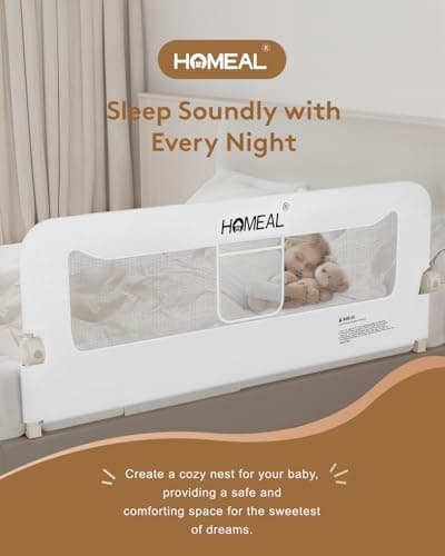 HOMEAL 59in Foldable Toddler Bed Rails, Bed Rail for Toddlers with U-Shape Base, Baby Bed Rail Guard for Twin, Full, Queen, King Beds, Bed Rail for Baby, White view 2