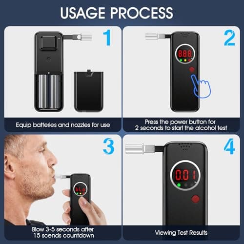 Breathalyzer, Breathalyzers for Alcohol with LCD Digital, Display Alcohol Breathalyzer Tester for Home Use, Portable Breathalyzer with 10 Mouthpieces and Carrying Case (Black) view 4
