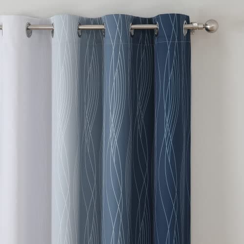 Estelar Textiler Navy Blue and Greyish White Blackout Curtains for Bedroom 84 Inches Long, Full Room Darkening Grommet Curtains for Living Room,Thermal Insulated Ombre Drapes,52Wx84L,2 Panels view 5