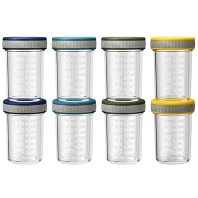 Sursip Glass Baby Food Storage Containers, 8 oz Small Mason Jars with Lids, Airtight for Baby Puree Containers, Juice, Milk, Yogurt, Overnight Oats, Mini Toddler Snack Cups -8 Pack