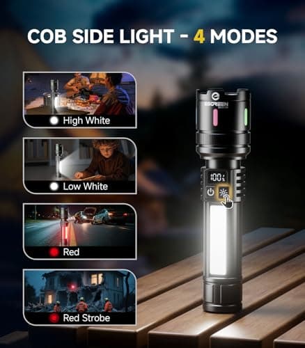 Esgreen LED Rechargeable Flashlights High Lumens 20000 2 Pack, Single Click Bright Flashlight Long Lasting 12H, Compact Handheld Flash Light USB C, White & Red Light, for Hiking Camping Gift view 3