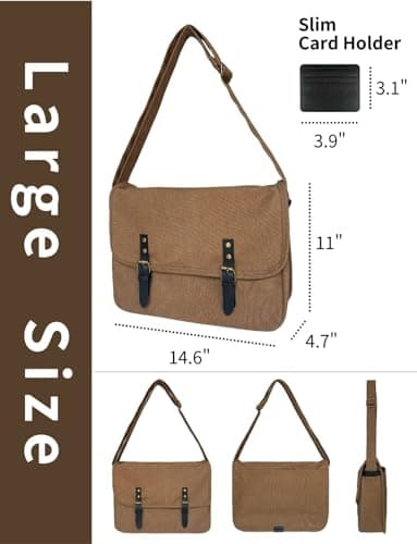 Gleease Canvas Messenger Bag for Men Women Large Crossbody Bag Hobo for 14inch Laptop Vintage Satchel for College Travel Work view 5