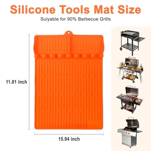 Silicone Grill Mat for Blackstone Silicone Griddle Tools Mat with Drip Pad Grill Pad for Outdoor Grill Kitchen Countertop (Orange) view 3