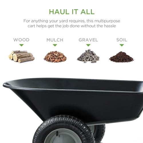 Best Choice Products Dual-Wheel Home Utility Yard Wheelbarrow Garden Cart w/Built-in Stand for Lawn, Gardening, Construction - Black view 3