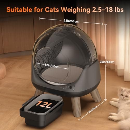 Self Cleaning Litter Box for Multiple Cats, G1 Automatic Litter Box with Smart APP Control & Health Monitoring, Includes 2 Roll Trash Bags and Litter Mat (Grey) view 6