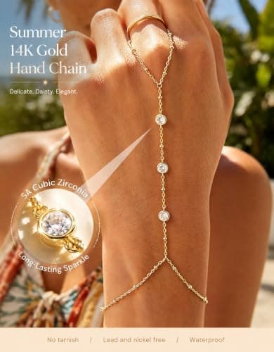 4PCS Gold Hand Chain Bracelets for Women, 14K Gold Plated Ring Bracelet Hand Chain Set, Dainty Stackable Finger Bracelets Jewelry Gifts view 4