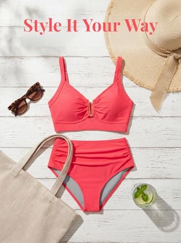 ZAFUL Womens High Waisted Bikini Sets Two Piece Tummy Control Swimsuits Push Up Full Coverage V-Wire Bathing Suits 2026 view 5
