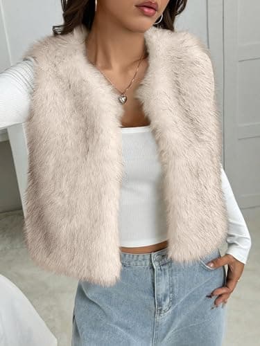 BTFBM Faux Fur Vest Women Fall Fashion 2026 Winter Clothing | Sleeveless Fuzzy Jackets, Buttonless Placket Fluffy Coat, Lightweight Furry Outerwear, Vests Top With Pocket, Holiday Outfits view 2