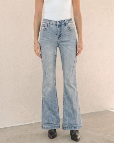 luvamia Flare Jeans for Women Mid Rise Bootcut Denim Pants Distressed view 6