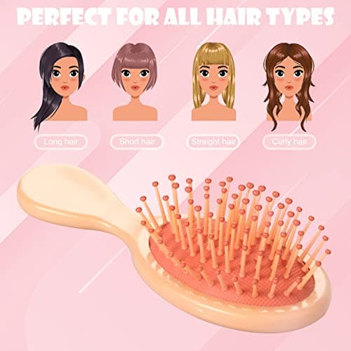 Mini Hair Brush 28 Pack, ANSLCA Hair Brushes Bulk Small Brush Set - Include 14 Travel Brush + 14 Fine Wide Detangling Hair Combs Wet Dry Hair for Girls Women Boys Men Kids (Stylish Colorful) view 5