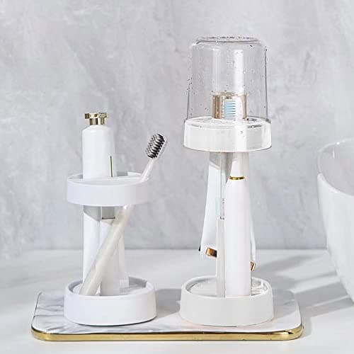 2 Pack Toothbrush Holder with Cover/Cup, Adujustable Height Electric Toothbrush Holders with 2 Slots, Compatible with Toothpaste, Conventional or Electric Toothbrush Holder for Bathrooms view 7