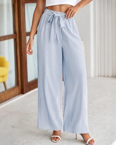 BTFBM Pants for Women 2026 Spring Clothes Striped High Waist Tie Knot Dressy Casual Wide Leg Palazzo Work Trousers Pants view 2