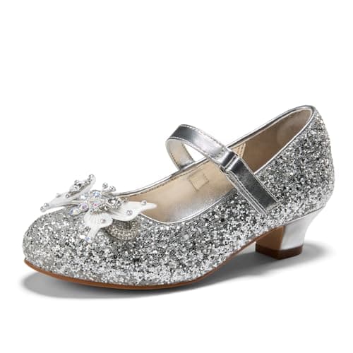 PATPAT Girls Dress Shoes Glitter Shoes with Butterfly Hair Clips, Sequins Rhinestones Bowknot Princess Low Heels Mary Jane Footwear Heels for Girls — image 1