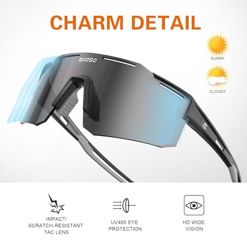 suoso Cycling Polarized Sunglasses for Men: UV400 Protection Glasses Running Baseball Softball Sports Goggles for Youth Women view 4