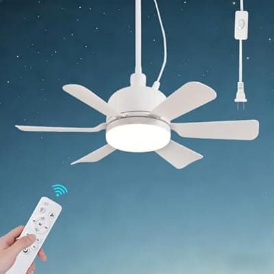 AHAWILL Outdoor Ceiling Fans with Lights,18" Gazebo Fan with Hanging Hook,Plug in Ceiling Fan,3CCT Dimmable,Portable Fan for Patios,Tent,Camping.White