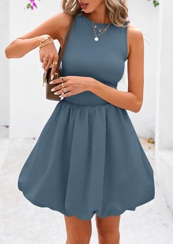 PRETTYGARDEN Summer Dresses for Women 2026 Casual Sleeveless Tank Mini Short Cocktail Dress Crew Neck Bubble Sundress Pockets view 5