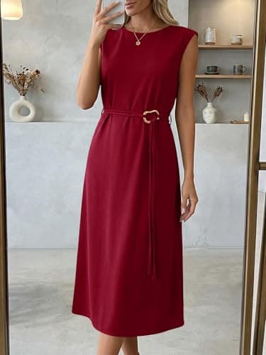 Wenrine Womens Sleeveless Midi Dress Summer Work Office Back Slit Elegant Flowy Tank Casual Vacation Dresses view 4