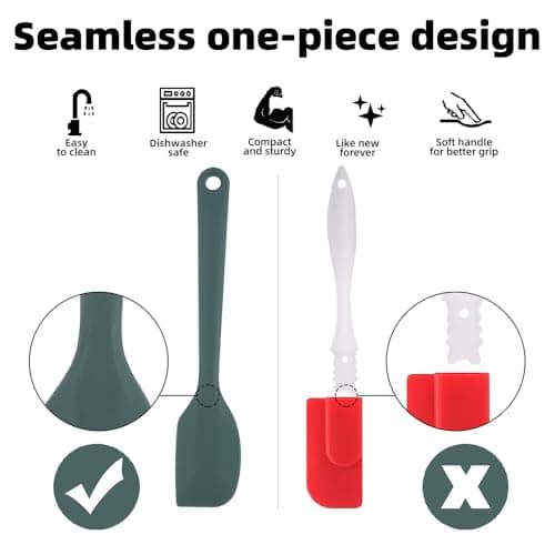 Silicone Spatula Set of 5-600°F Heat Resistant Kitchen Scraper Spatulas, Strong Steel Core and One-Pieces Seamless Design, Great for Cooking Mixing & Baking - BPA Free & Dishwasher Safe (green) view 5