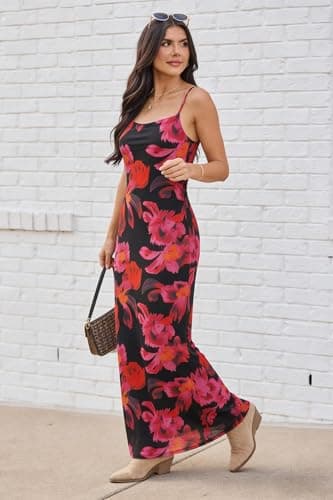 ZAFUL Womens 2026 Summer Maxi Dress Spaghetti Strap Mesh Stretch A Line Dresses Casual Beach Wedding Guest Slip Long Sundress view 6