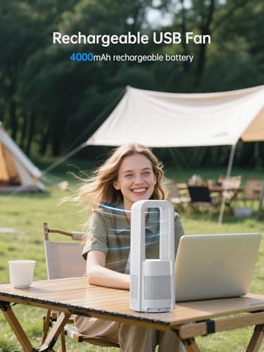 Desk Fan Bladeless, 120° Oscillating Fan Rechargeable, Quiet Fan with Night Light, Smart LED Touch Control, 4 Speed & 9H Timer, Small Table Fan, Auto Display Off, Ideal for Home, Office, Study Room view 4