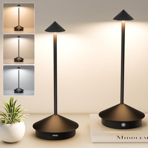 2 Pack Cordless Table Lamp, 6000mAh Rechargeable Battery Operated Desk Lamp, Portable Table Light,3 Color Stepless Dimming Up,for Restaurant, Bedroom, Patio，Outdoor Camping, Coffee Shop, Night Light view 1