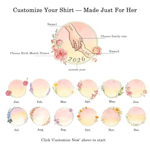 Personalized Mothers Day T-Shirt for Mom Custom Name&Birth Flower Watercolor Graphic Shirts Gift for Mama Women from Daughter view 3