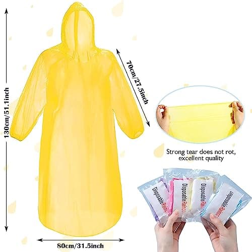 12 Pack Clear Rain Ponchos with Hood for Adults, Family, 3 Colors 51.1 Inches Emergency Raincoats view 2