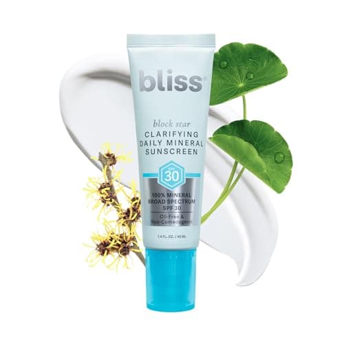 Bliss Block Star Clarifying Daily Mineral Sunscreen Broad Spectrum SPF 30, Blendable Pore Safe Formula for Blemish Prone Skin with Salicylic Acid and Witch Hazel, 1.4 Fl Oz view 1