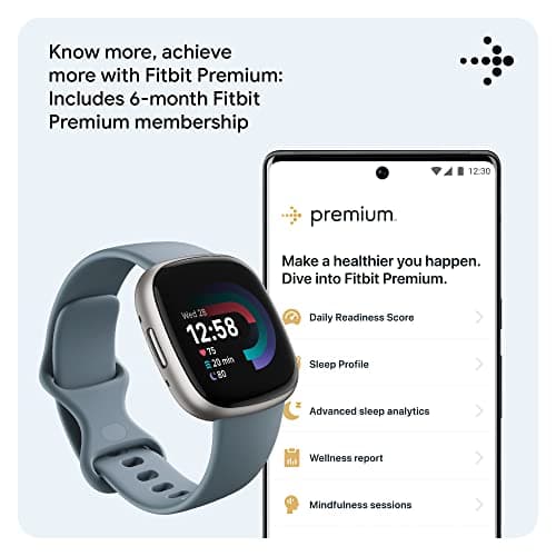 Fitbit Versa 4 Fitness Smartwatch with Daily Readiness, GPS, 24/7 Heart Rate, 40+ Exercise Modes, Sleep Tracking and more, Waterfall Blue/Platinum, One Size (S & L Bands Included) view 5
