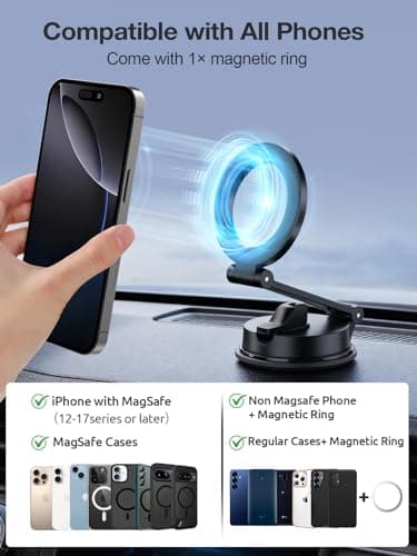 Gorablix Foldable Magnetic Phone Holder for Car, 360°Rotation Cell Phone Car Mount with Strong Stable Suction, Car Phone Holder for MagSafe Compatible with iPhone 17 Pro Max 16 15 14 13 12 Plus view 7