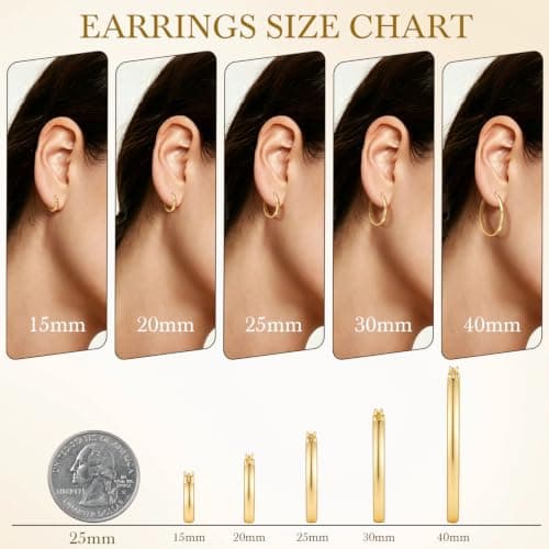 USESMTLE 14K Gold Earrings for Women Gold Hoop Earrings for Women | Lightweight Gold Hoop Earrings 14K Gold Earrings for Women Radiant Gold Hoop Earrings for Women Latch-Back 15/20/25/30/40mm view 2