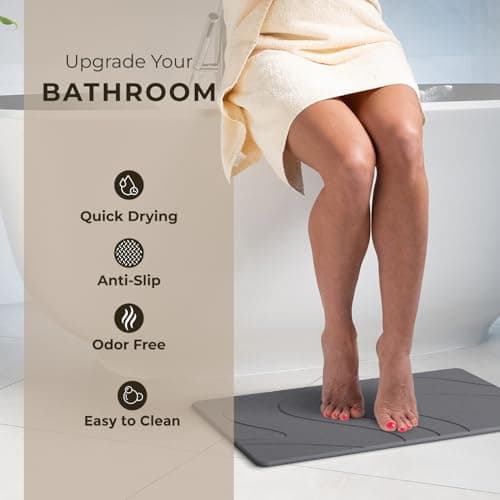 TOSORO - Stone Bath Mat Diatomaceous Earth Shower Mat Non-Slip Super Absorbent Diatomite Stone Bath Mats for Bathroom Floor Quick Drying Natural Easy to Clean (23.5 x 15) - Graphite view 3