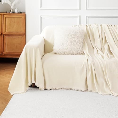 Couch Cover for Pets Sectional Non Slip Sofa Cover for 3 Cushion Couch Washable Chenille Sofa Throws with Tassel Furniture Protector Pet Friendly, Beige, 71''x 134'' view 3