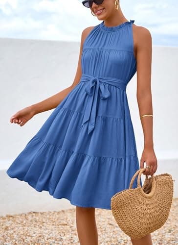 Okiwam Womens Summer Dress 2026 Sleeveless Halter Neck Flowy Mini Sundress Casual Babydoll Spring Beach Vacation Clothes view 5