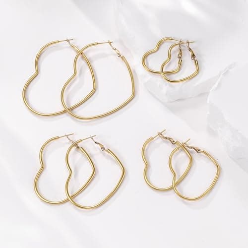 XIUQILAI Heart Earrings for Women, 14K Plated Gold/Silver Big Small Stainless Steel Hoops Earrings, Fashion Hypoallergenic Lightweight Heart Shape Jewelry 30/40/50/60mm view 6