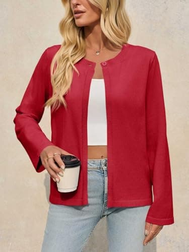Saodimallsu Womens Lightweight Cardigans Open Front Long Sleeve One Button Casual Crewneck Loose Knit Shrug Sweater view 3